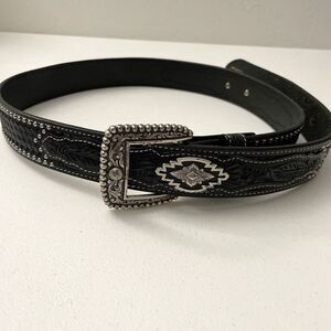 Ariat Leather Sands Hand Tooled Belt Men Size 42 Black Southwestern Aztec Cowboy